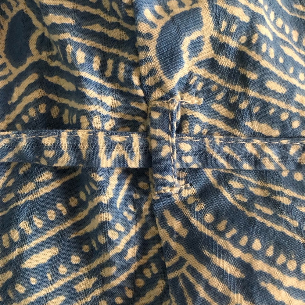 Lane Bryant tunic notch neck flap blue white paisley tile pattern tie waist - Picture 5 of 14